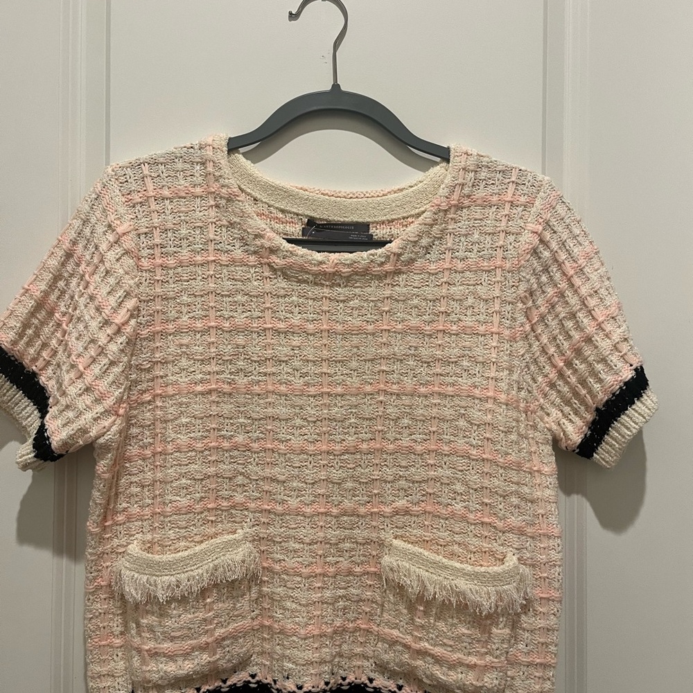 Anthropologie Pink and Cream Sweater